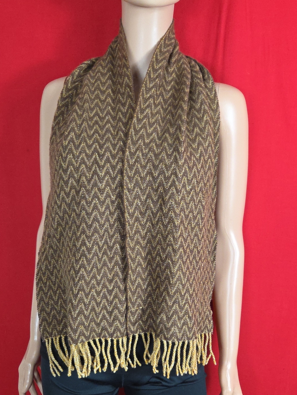 KING DEER VINTAGE Cashmere Scarf Brown Tan Chevron